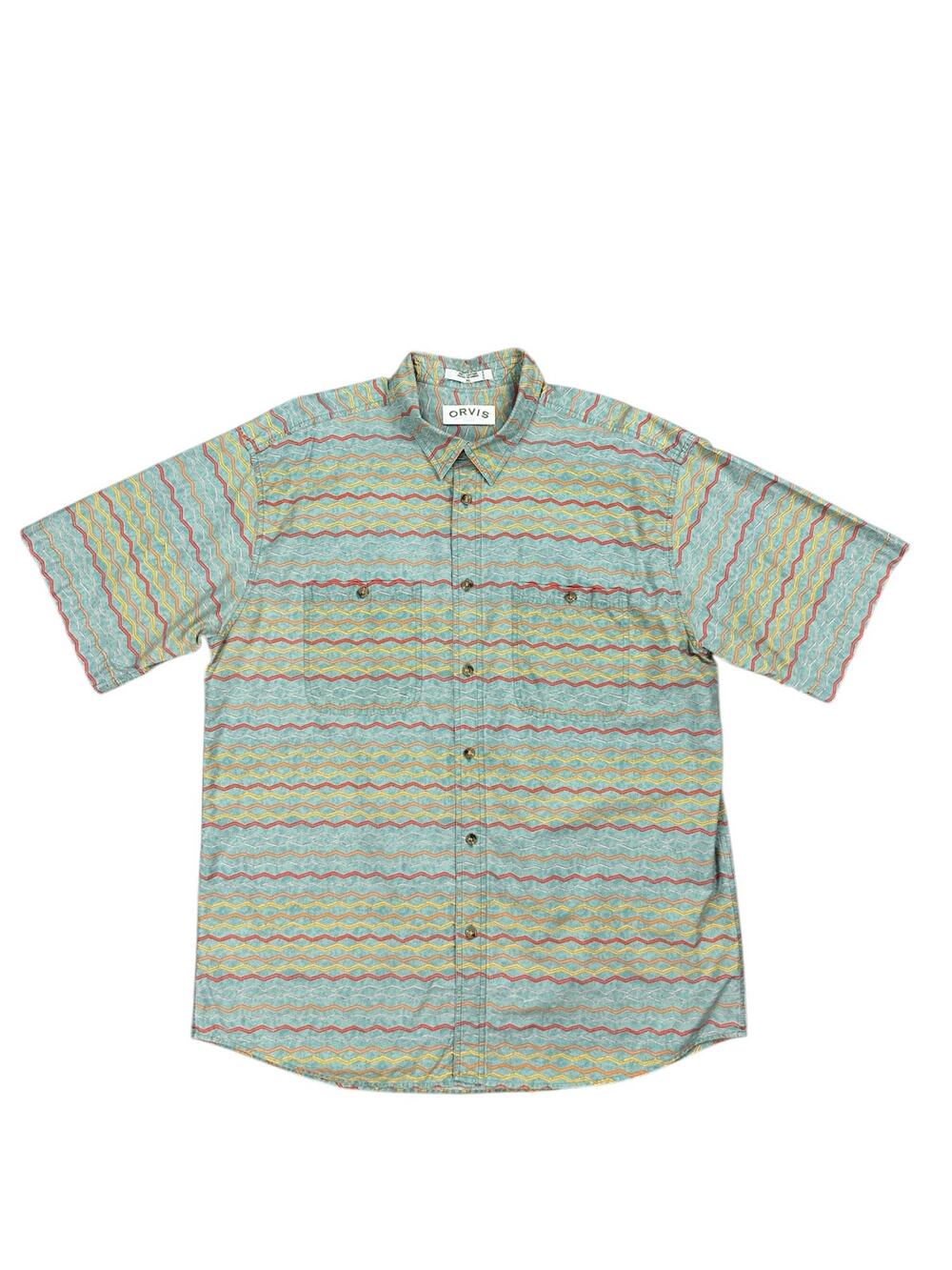 Orvis Santa Fe Wave Stripe Short Sleeve Shirt Light Sea Green— Size XL